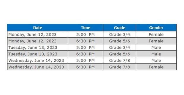 Save the Date: Travel Player Evaluations for all players entering grades 3-8 in the Fall of 2023.