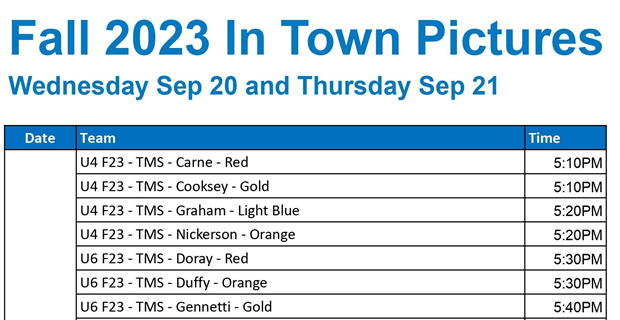 Fall 2023 In Town Picture Schedule